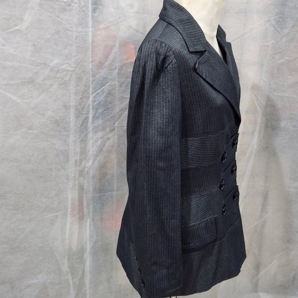 ETCETERA Gray Jacket Womens Blazer Long Green Pinstripes Designer Coat Size 8 - Picture 8 of 16